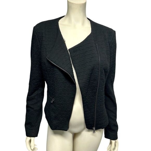 mercer & madison Textured Quilted Black Moto Jacket Asymmetrical Zip Up Blazer - Picture 3 of 9